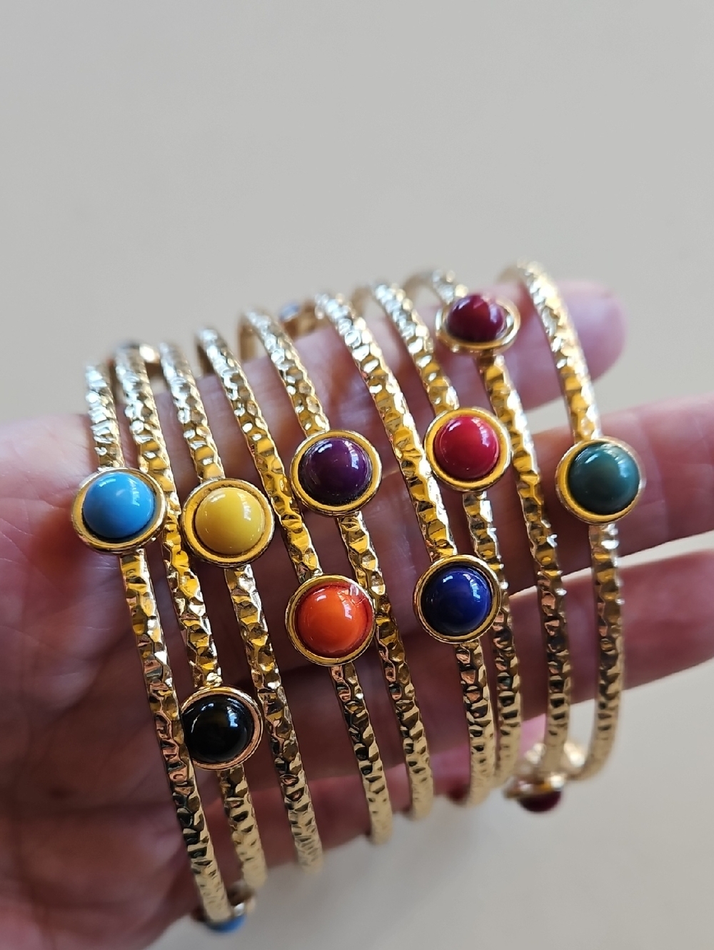 Nordstrom Gold-Tone Multi-Colored Enamel Stone Bangle Bracelet Set of 9 - Picture 2 of 5